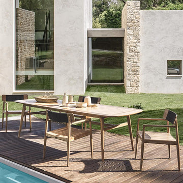Modern Wood Outdoor Patio Dining Chair Armchair in Natural (Set of 2)